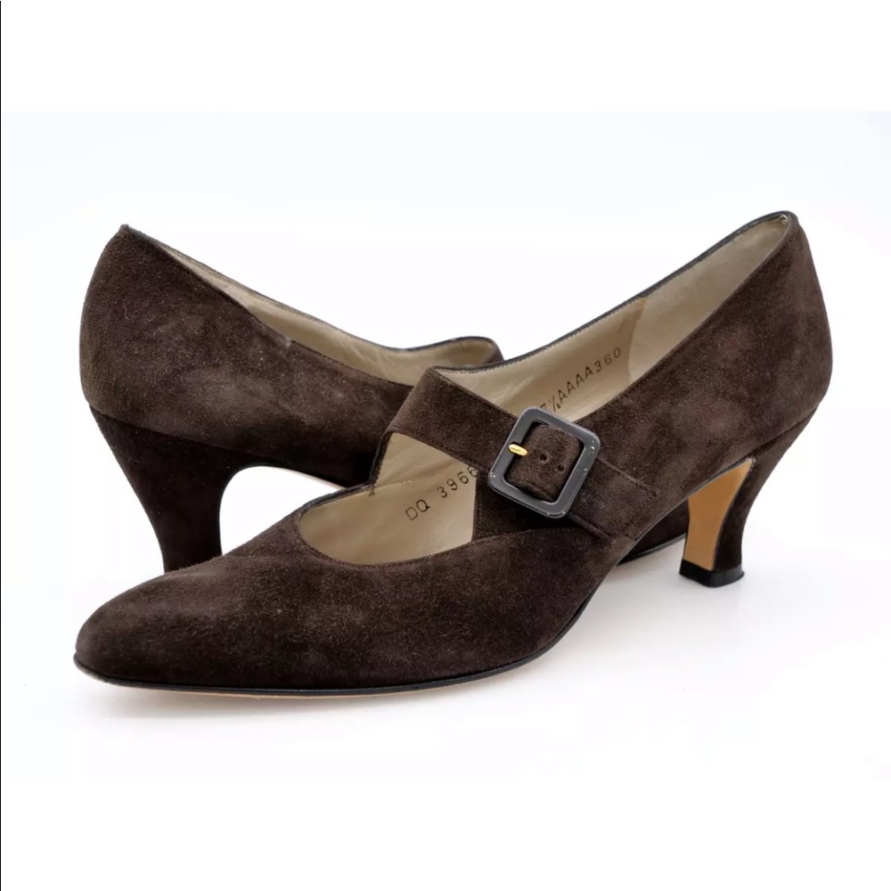 Salvatore Ferragamo Womens Brown Suede Pump Heels